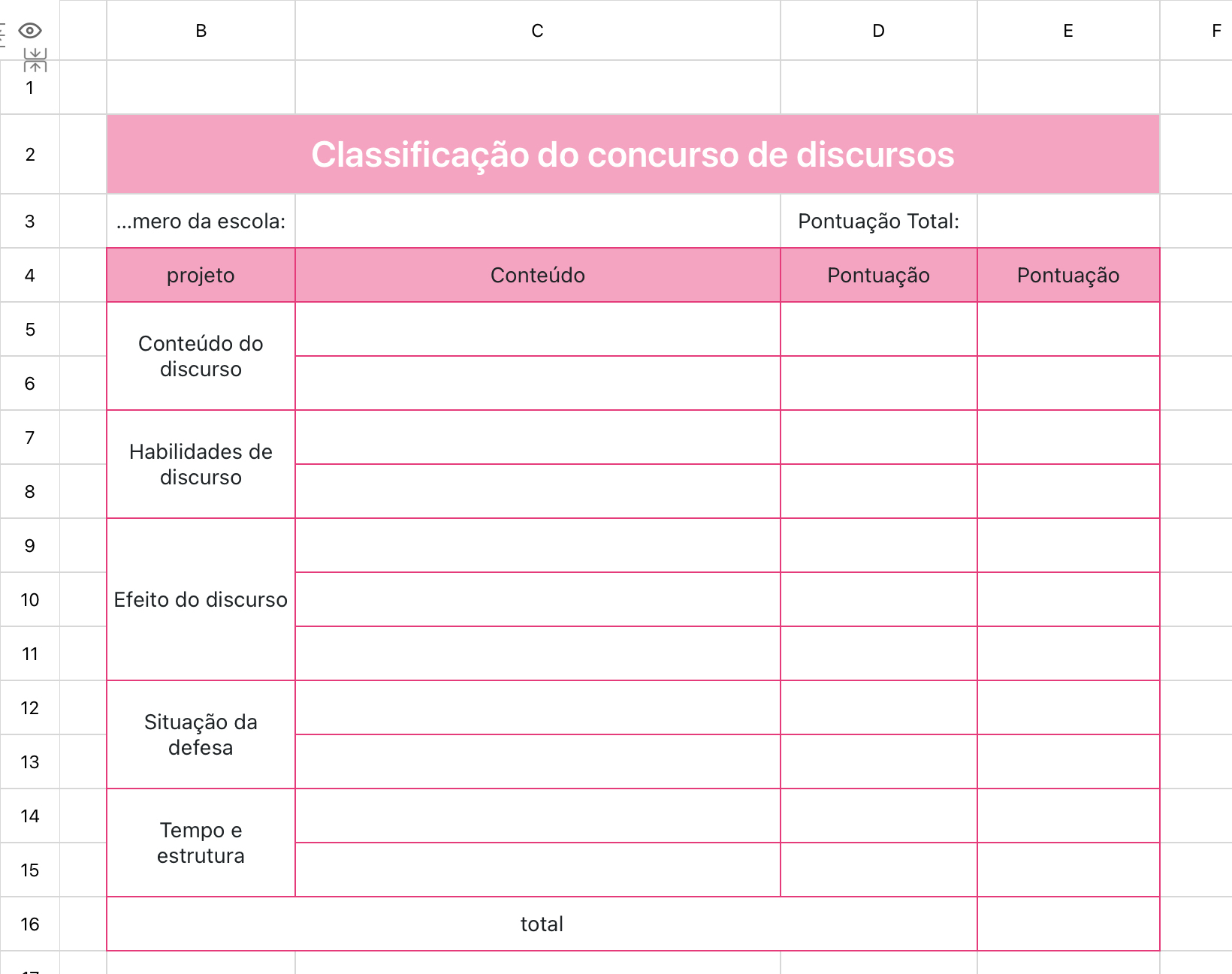 Classificação do concurso de discursos